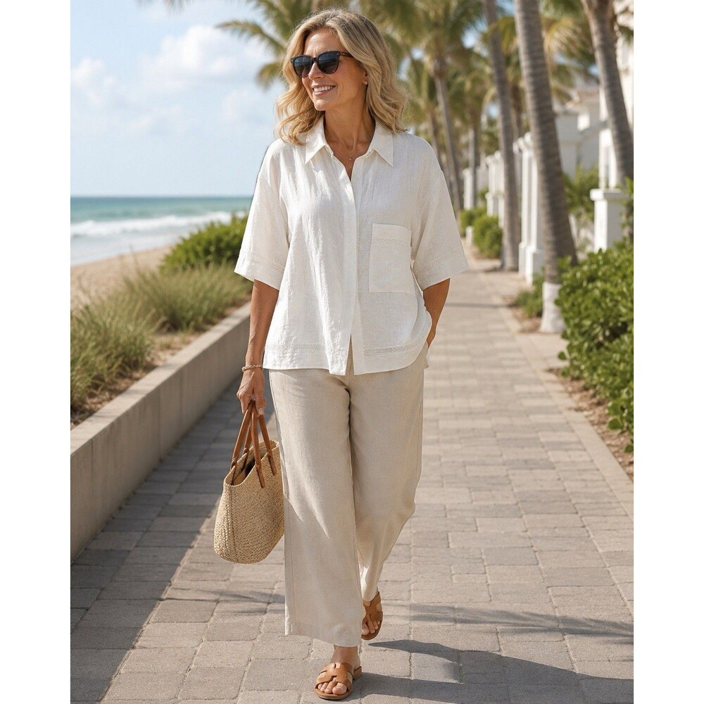 Zara White Women’s White Cropped Button Collared Blouse Short Sleeve XL Boxy